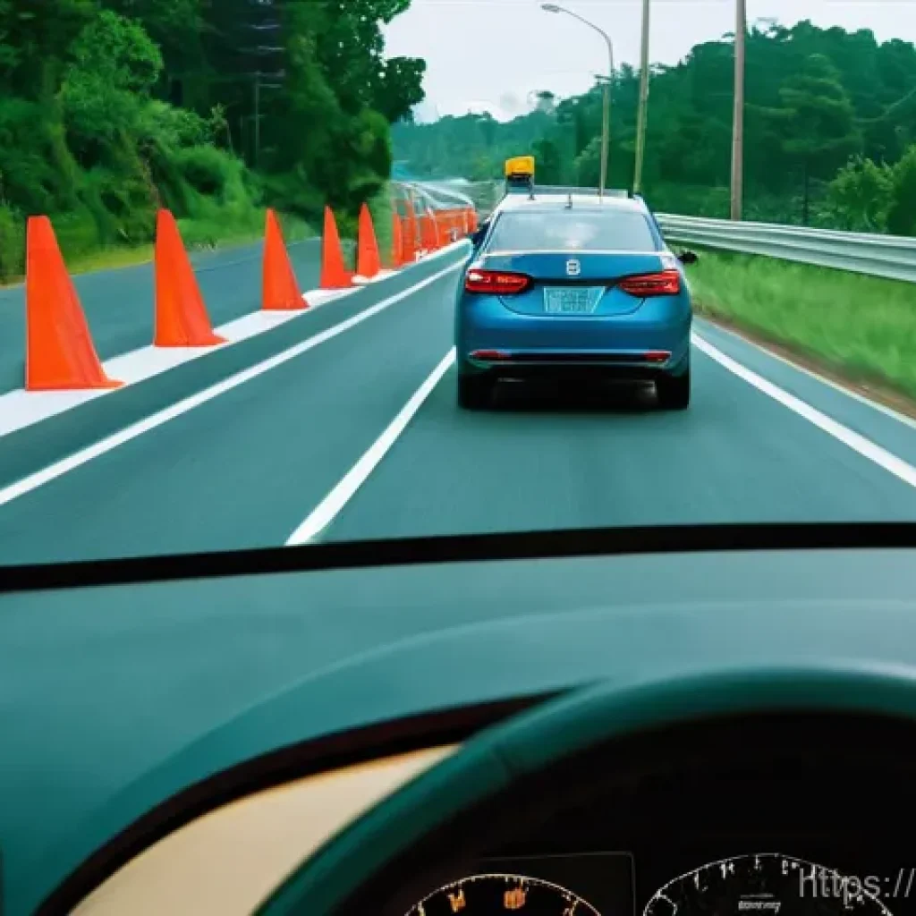 미국 고속도로 제한속도 - **Prompt:** A responsible young adult driver, of Vietnamese descent, attentively navigating an Ameri...