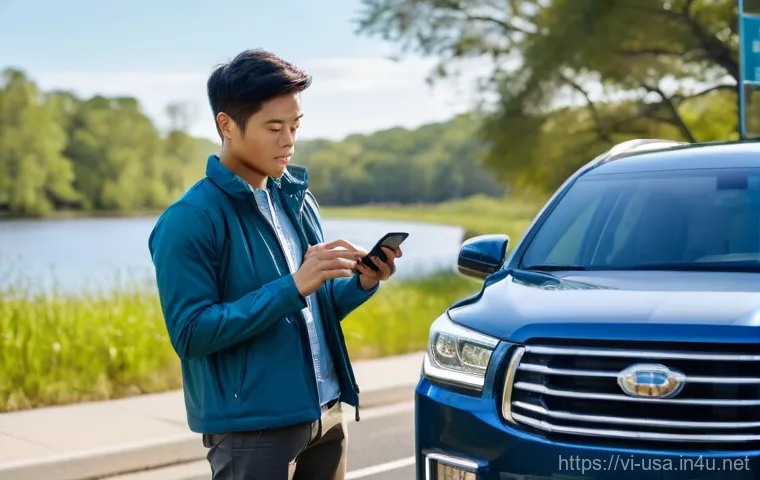 미국 고속도로 제한속도 - **Prompt:** A calm and composed scene inside a vehicle pulled over on the shoulder of an American ro...