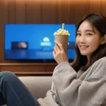 미국에서 한국 TV 보는 법 - **Prompt 1: Cozy K-Drama Streaming Night**
    "A young woman, appearing to be in her mid-twenties a...