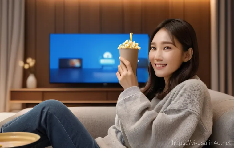 미국에서 한국 TV 보는 법 - **Prompt 1: Cozy K-Drama Streaming Night**
    "A young woman, appearing to be in her mid-twenties a...