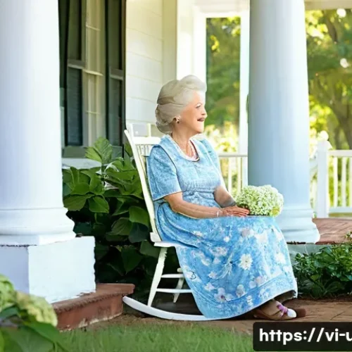 미국 지역별 영어 발음 차이 - **Prompt:** A sun-drenched scene on the wide, inviting porch of a grand, white-columned Southern pla...