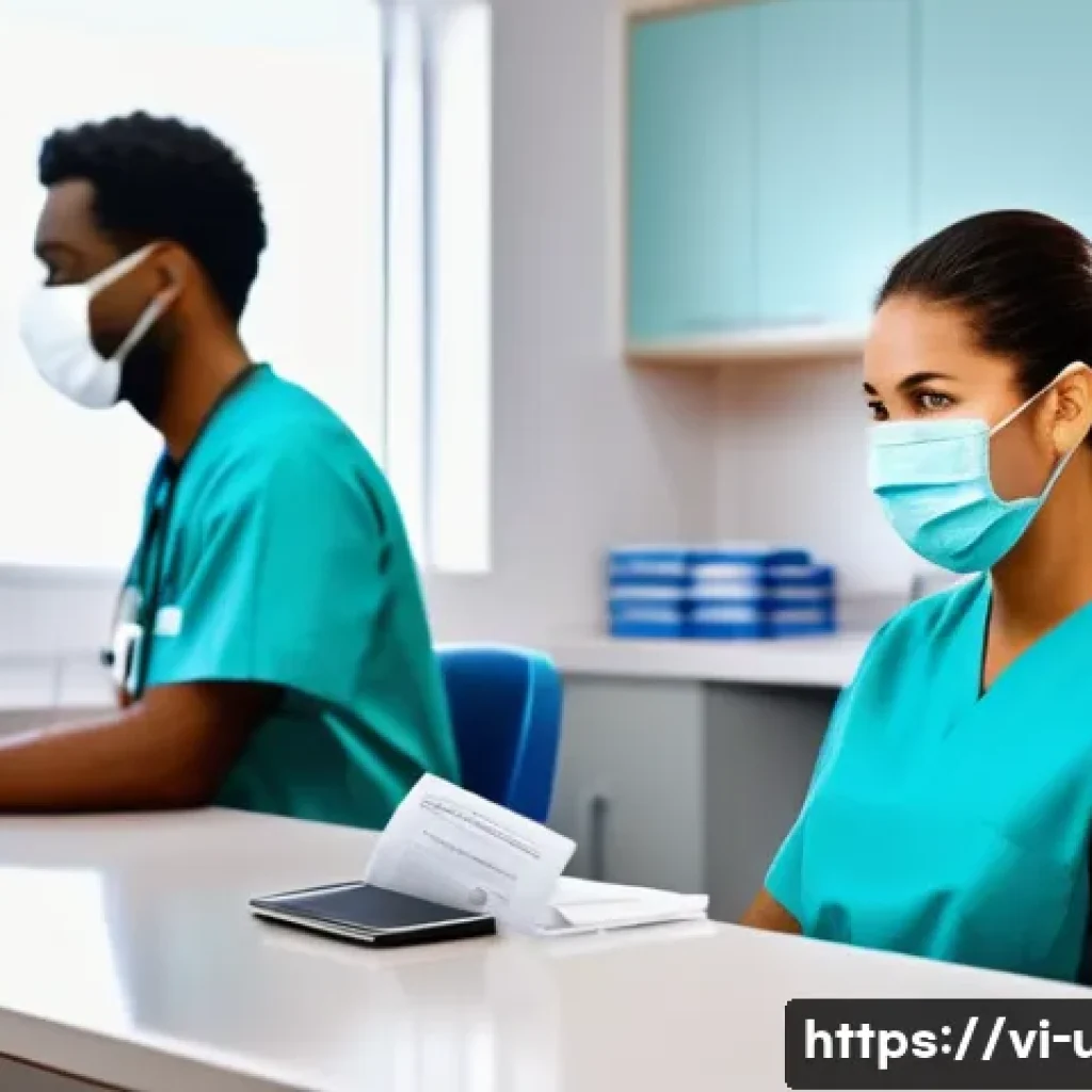 미국 병원 응급실 이용법 - A busy American emergency room scene showing diverse patients and medical staff interacting professi...