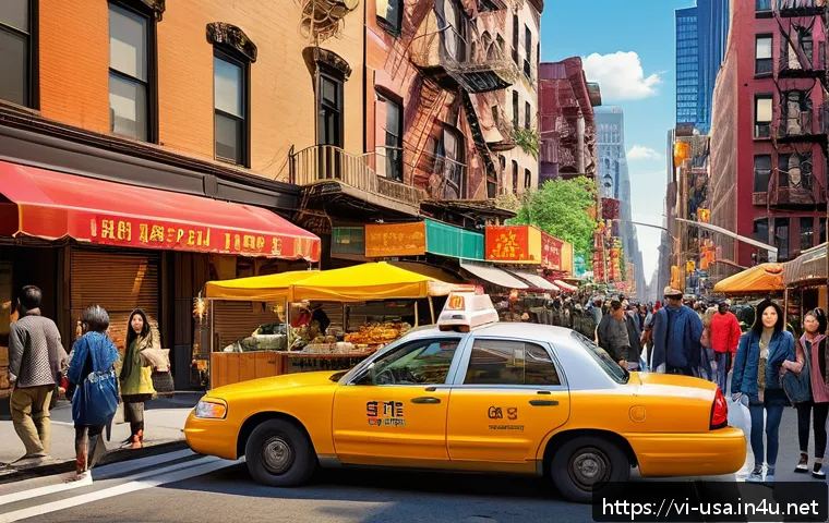 미국 동부여행 핵심 정보 - A vibrant New York City street scene featuring diverse cultural neighborhoods like Chinatown and Lit...