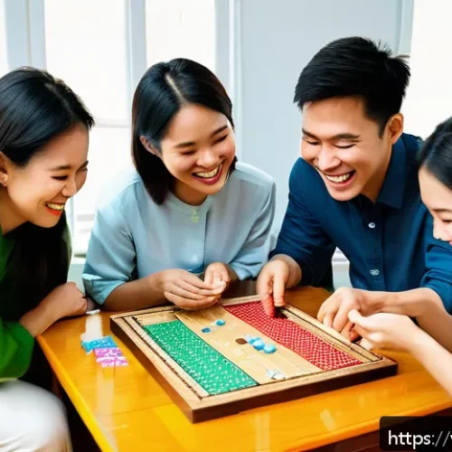 Home 33 미국에서 인기 있는 보드게임 - A lively group of Vietnamese friends gathered around a wooden table playing a strategic board game, ...