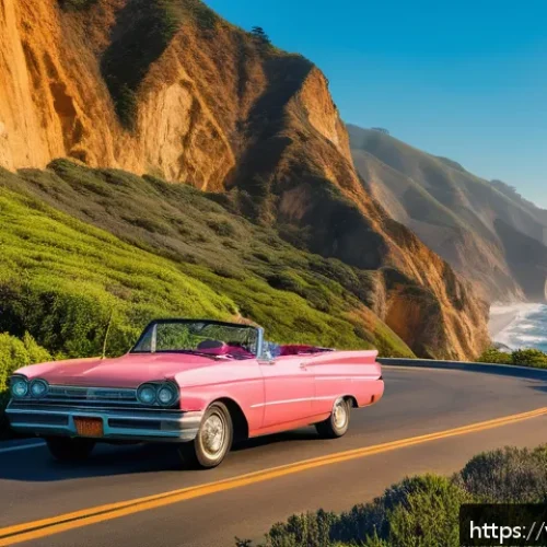 Home 32 미국 서부여행 추천 루트 - A panoramic view of the Pacific Coast Highway winding along the rugged California coastline at sunse...