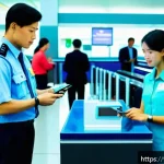 Home 19 미국 보안검색 절차 - A busy American airport security checkpoint scene with diverse travelers preparing for screening: a ...