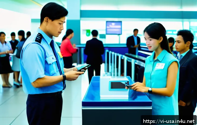 미국 보안검색 절차 - A busy American airport security checkpoint scene with diverse travelers preparing for screening: a ...