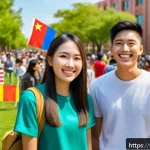 Home 18 미국 대학 랭킹 - A vibrant multicultural university campus scene in the United States showing diverse international s...